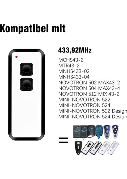 433.92 Mhz Garaj Kapısı Uzaktan Kumandası, Novoferm Novotron 502 MAX43-2, Mını-Novotron 522, Garaj Kapısı Açacağı 2'li Paket (Yurt Dışından)