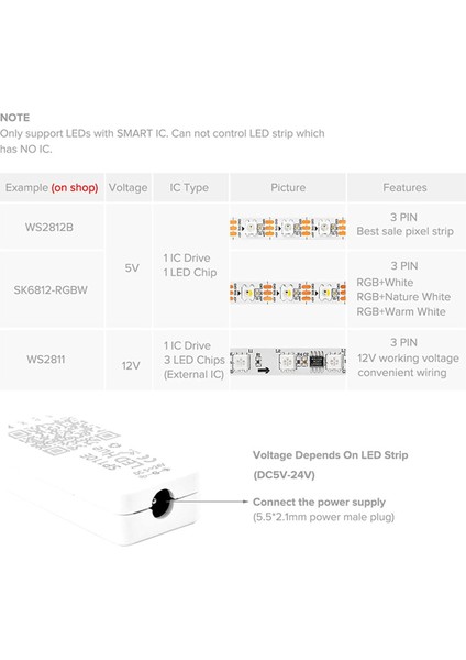 SP110E Bluetooth Kontrol Cihazı DC5-12V WS2812B SK6812 Rgb/rgbw Sihirli Işıklar LED Piksel Şerit Akıllı Telefon App Kontrolü (Yurt Dışından)