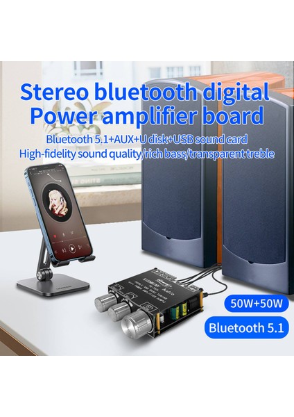 YS-T50L Bluetooth Dijital Amplifikatör Kartı 50WX2 Bt5.1 Ön Uç Yüksek Bas Ayarı Stereo Ses Amplifikatörü DC5-26V (Yurt Dışından)