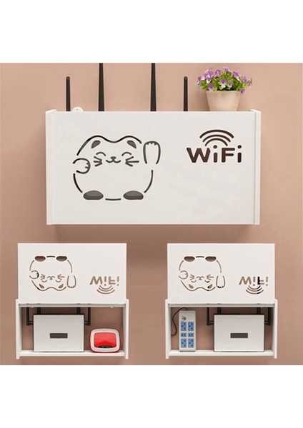 2 Adet Wifi Yönlendirici Saklama Kutusu Priz Seti Üst Kablo Ahşap Kasa Duvara Monte Priz Anahtarı Gizli Raf Asılı Düzenleyiciler (Yurt Dışından)