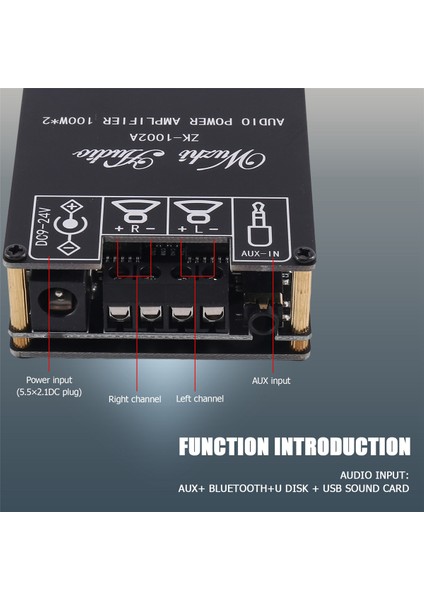 ZK-1002A Bluetooth Amplifikatör Kartı Tiz ve Bas Ayarı Subwoofer 2 Kanal Yüksek Güçlü Ses Stereo Bas Amp (Yurt Dışından)