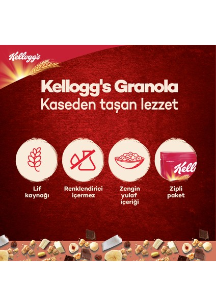 Granola Çikolata Parçacıklı ve Fındıklı 340 G x 3 Adet, %45 Yulaf Ezmesi, Lif Kaynağı Kahvaltılık Gevrek