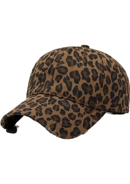 Moda Kişiliği Delik Leopar Desenli Beyzbol Şapkası Bahar ve Yaz Yıkanmış Pamuklu Kalkan Şapkası Rahat Şapka (Yurt Dışından)