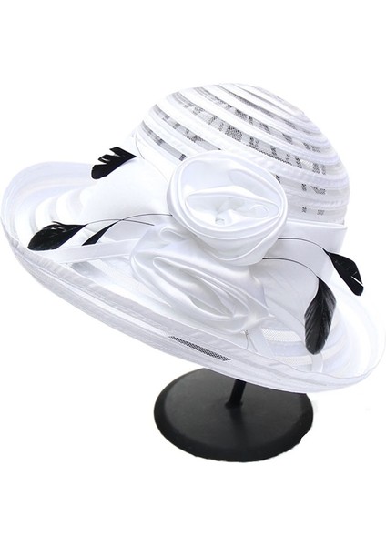 Yeni Stil Kıvrık Siperlikli Güneş Şapkası Mizaç Çiçek Gelinlik Şapka Kadın Yazlık Kumaş Şerit Örgü Güneş Koruma Güneş Şapkası (Yurt Dışından)