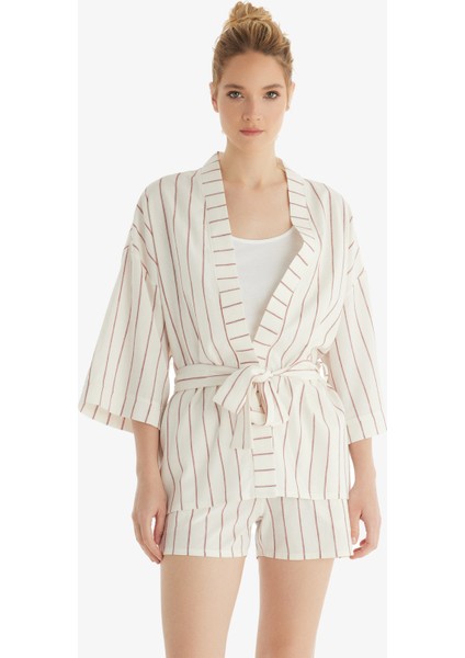 Kadın Kimono 60557 - Bordo Çizgili