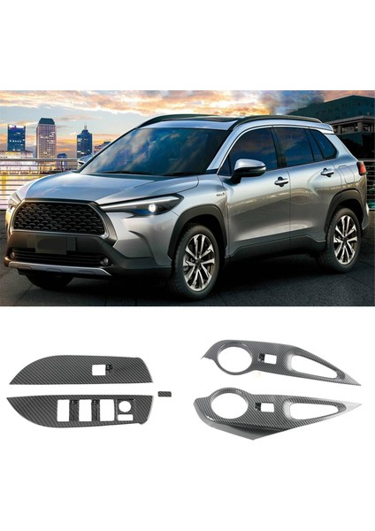 Araba Cam Anahtarı Paneli Kapağı Cam Kaldırma Kontrol Trim Sticker Toyota Corolla Cross 2020 Lhd Karbon Fiber (Yurt Dışından) fiyatları
