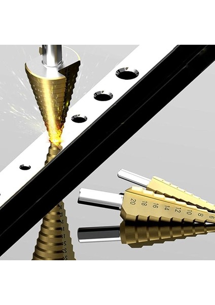 Kademeli Matkap Ucu Hss Çelik Matkap 3 Adet. – Koni 4 – 12/20/32MM, Titanyum Kaplı Metal