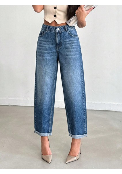 Kadın Bilek Boy Mom Fit Kot Pantolon Mavi fiyatları