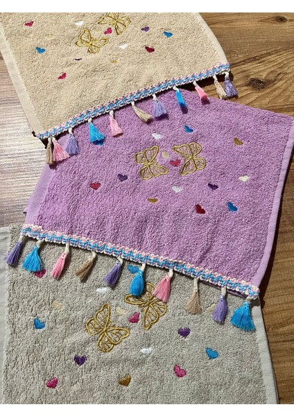 3 Adet Pamuklu Kelebek Kalp Nakışlı Hediyelik, Çeyizlik 30 x 50 cm Mutfak Havlusu fiyatları