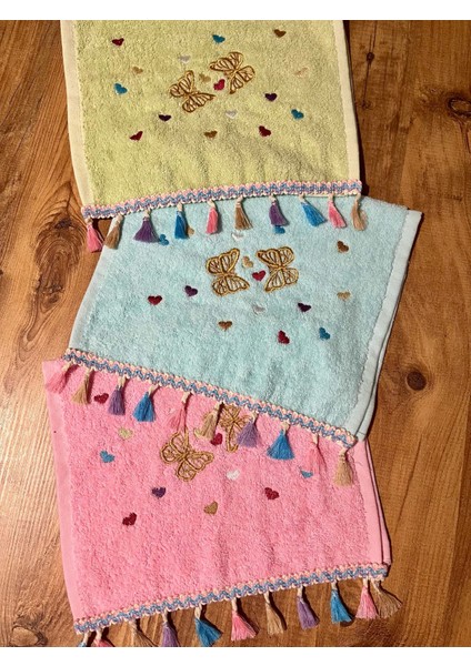 3 Adet Pamuklu Kelebek Kalp Nakışlı Hediyelik, Çeyizlik 30 x 50 cm Mutfak Havlusu fiyatları