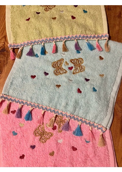 3 Adet Pamuklu Kelebek Kalp Nakışlı Hediyelik, Çeyizlik 30 x 50 cm Mutfak Havlusu modelleri