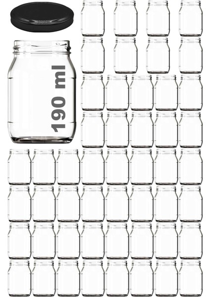 190 ml Metal Siyah Kapaklı Konserve Kavanozu 190 cc Şeffaf Bebek Mama Kavanoz 50 Adet
