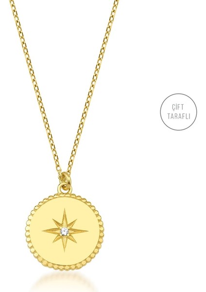 0.015 Karat Pırlantalı Kuzey Yıldızı Madalyon Kolye KRS-N124-14GNZ