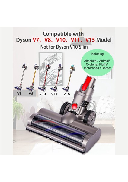 Turbo Elektrikli Motorlu Fırça Dyson V7 V8 V10 V11 V15 Fırça Temizleyici Kafa LED Işık ile Halı Fayans Sert Zemin Için (Yurt Dışından)