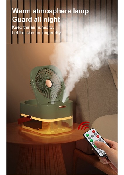 3 In1 Nemlendirici Çift Sprey Fan Taşınabilir Fan Hava Soğutucu Nemlendirici USB Fan Masaüstü Lamba Fanı Yaz Hidrasyon Fan-B (Yurt Dışından)