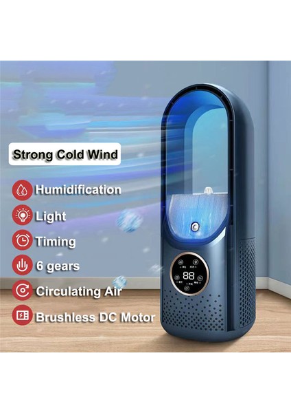 Hava Soğutucu LED Ekran Klima Nemlendirme Elektrikli Fan 6 Hız Sessiz Zamanlayıcı Fan Nemlendirici Fan Mavi (Yurt Dışından) modelleri