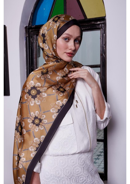 Karamel Barok Desen Hint Ipeği Şal modelleri