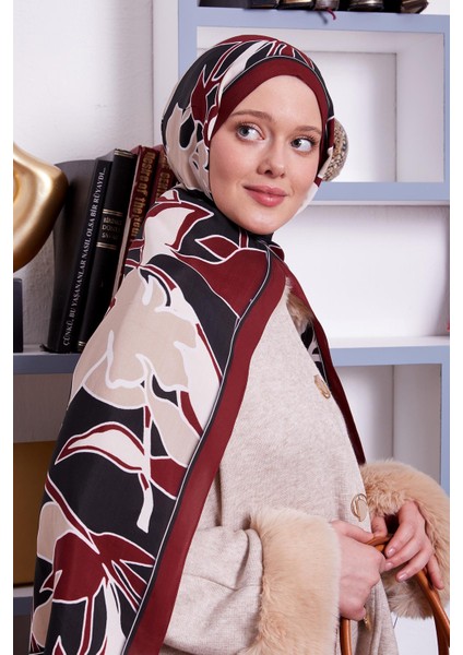 Bordo Yaprak Desen Royal Şal