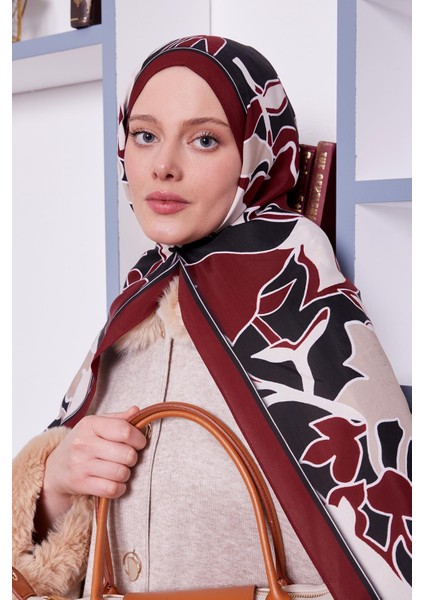 Bordo Yaprak Desen Royal Şal modelleri