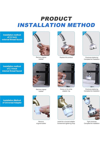 3'lü Lavabo Su Filtresi Musluğu: Musluk FILTRESI-360° Dönen Musluk Filtreleri Arıtma Mutfak Musluğu Filtreleme Banyolar Için (Yurt Dışından) indirimleri