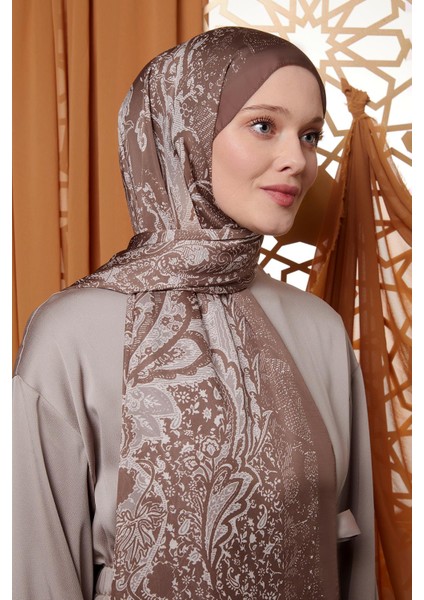 Sütlü Kahve Yaprak Desen Hint Ipeği Şal