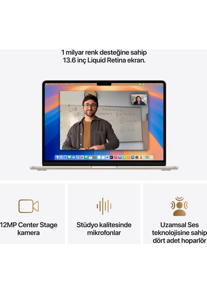 MacBook Air M4 16GB 512GB SSD macOS 13" Taşınabilir Bilgisayar Yıldız Işığı MW103TU/A