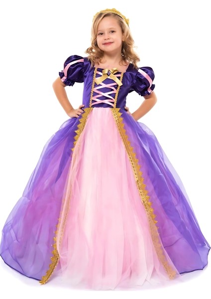 Rapunzel Kostümü Tarlatanlı - Prenses Rapunzel Elbisesi Çocuk Kostümü