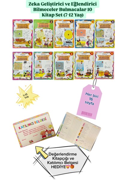 Zeka Geliştirici ve Eğlendirici Bilmeceler Bulmacalar 10 Kitap Set (7-12 Yaş)