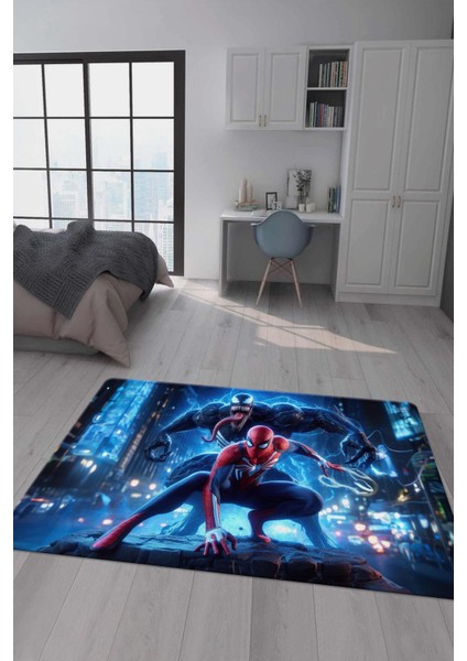 Kaymaz Taban Makinada Yıkanabilir Dijital Baskı Venom Desenli Çocuk Odası Halısı Dot Taban Halı BRK09