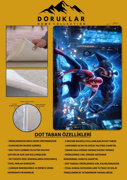 Kaymaz Taban Makinada Yıkanabilir Dijital Baskı Venom Desenli Çocuk Odası Halısı Dot Taban Halı BRK09 fiyatları