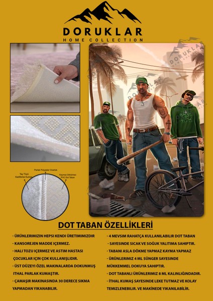 Kaymaz Taban Makinada Yıkanabilir Dijital Baskı Gta Green Hood Desenli Çocuk Odası Halısı Dot Taban Halı BRK12 fiyatları