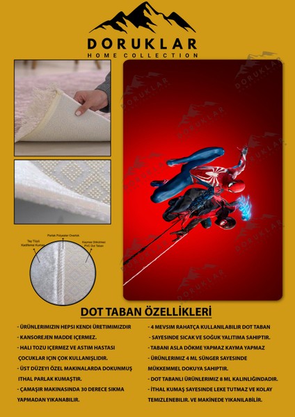 Kaymaz Taban Makinada Yıkanabilir Dijital Baskı Örümcek Adamlar Desenli Çocuk Odası Halısı Dot Taban Halı BRK08 fiyatları