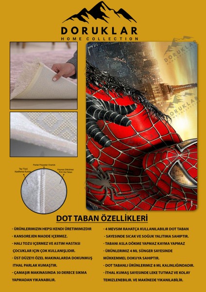 Kaymaz Taban Makinada Yıkanabilir Dijital Baskı Örümcek Adam Desenli Çocuk Odası Halısı Dot Taban Halı BRK04 fiyatları