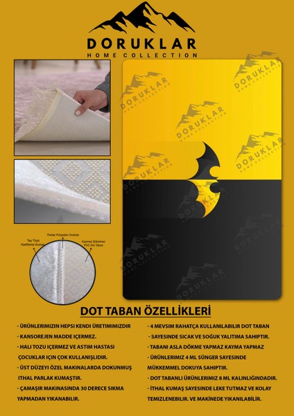 Kaymaz Taban Makinada Yıkanabilir Dijital Baskı Batman Desenli Çocuk Odası Halısı Dot Taban Halı BRK03