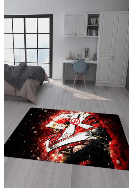 Kaymaz Taban Makinada Yıkanabilir Dijital Baskı Kask Desenli Çocuk Odası Halısı Dot Taban Halı BRK02