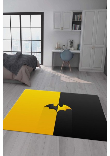 Kaymaz Taban Makinada Yıkanabilir Dijital Baskı Batman Desenli Çocuk Odası Halısı Dot Taban Halı BRK03
