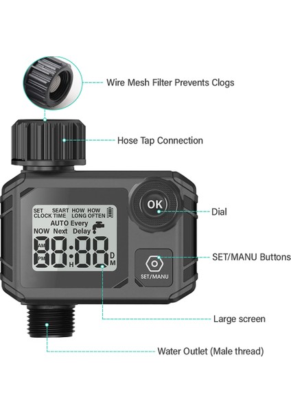 Sulama Zamanlayıcısı IP55 Su Geçirmez Geniş LCD Yağmur Erteleme Bahçe Çim Havuz (Yurt Dışından)
