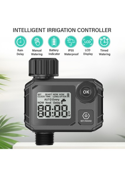 Sulama Zamanlayıcısı IP55 Su Geçirmez Geniş LCD Yağmur Erteleme Bahçe Çim Havuz (Yurt Dışından)