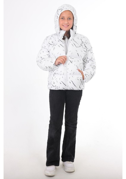 Kız Çocuk Beyaz Çıkabilir Kapüşonlu Su ve Rüzgar Geçirmez Kışlık Şişme Mont & Kaban & Parka DCM-110-K fiyatları