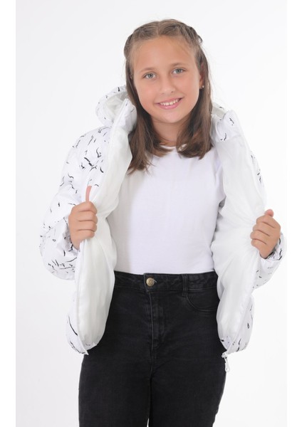 Kız Çocuk Beyaz Çıkabilir Kapüşonlu Su ve Rüzgar Geçirmez Kışlık Şişme Mont & Kaban & Parka DCM-110-K modelleri