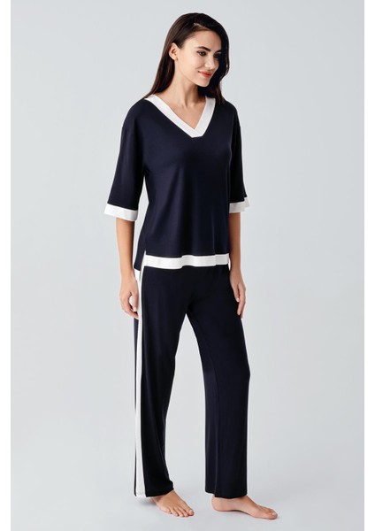 Kısa Kollu Esnek Viskoz Pijama Takım 17213