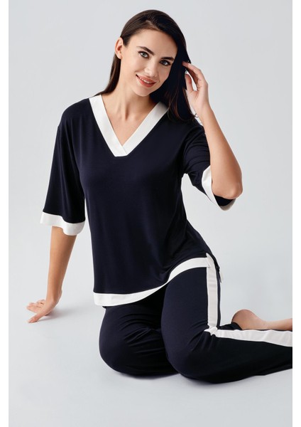 Kısa Kollu Esnek Viskoz Pijama Takım 17213 fırsatları