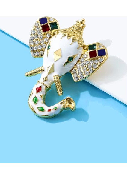 Mineli ve Taşlı Büyük Fil Broş Yaka Iğnesi