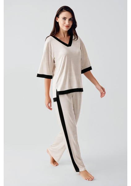 Kısa Kollu Esnek Viskoz Pijama Takım 17213