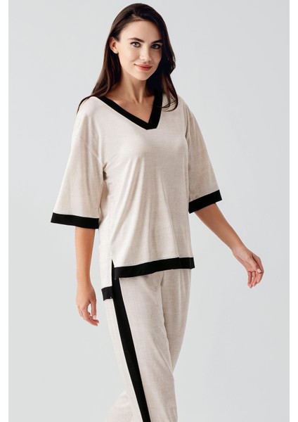 Kısa Kollu Esnek Viskoz Pijama Takım 17213 fiyatları