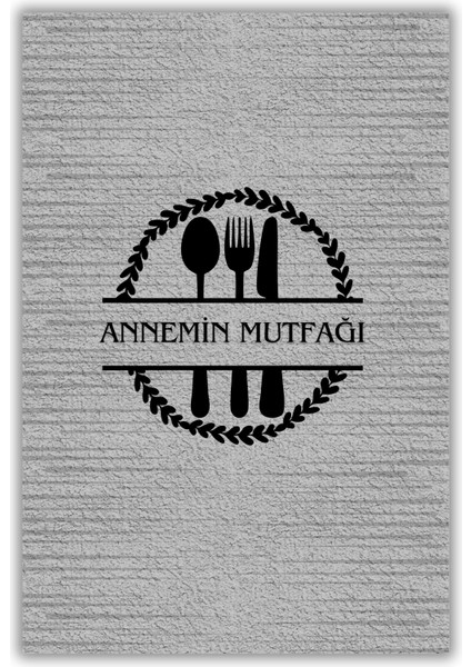 Kişiye Özel Mutfak Halısı Isim Yazılabilir Yıkanabilir Kaymaz Dukuma Tabanlı Gri Mutfak Halısı