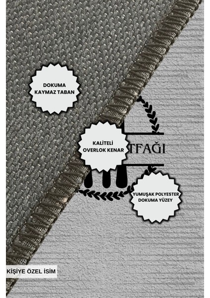 Kişiye Özel Mutfak Halısı Isim Yazılabilir Yıkanabilir Kaymaz Dukuma Tabanlı Gri Mutfak Halısı