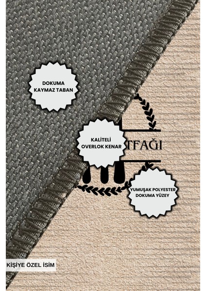 Kişiye Özel Isim Yazılabilir Halı Yıkanabilir Dokuma Kaymaz Dukuma Tabanlı Krem Mutfak Halısı