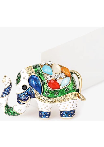 Mineli ve Taşlı Küçük Fil Broş Yaka Iğnesi