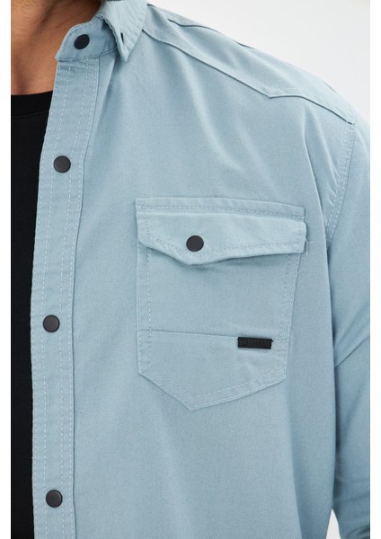 Erkek Mint Slim Fit Dar Kalıp Çift Cepli Pamuklu Kot Gömlek fiyatları